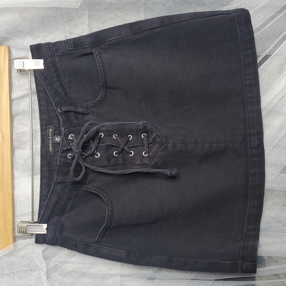Kendall & Kylie Denim Lace-up Skirt 25 Black - Picture 1 of 4
